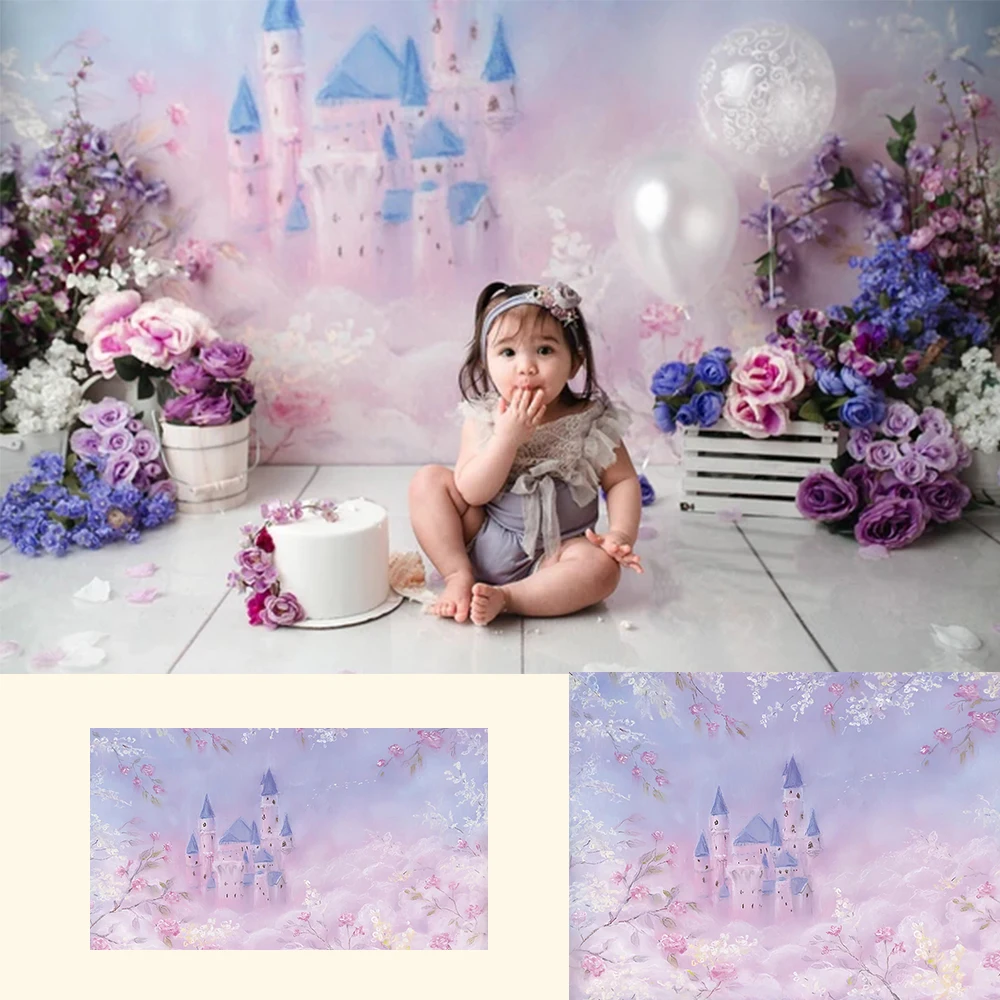 

Fantasy Castle-Newborn Baby Portrait Backdrops Purple Floral Dreamy Castle Background Girls Art Photography Studio Prop