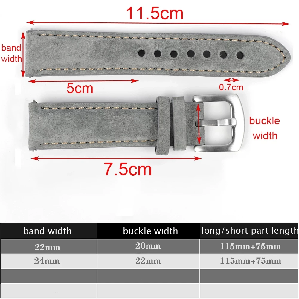 Handmade Suede Leather Watch Strap Brown Gray 22mm 24mm Wristband Blet Replacement Watchband Accessories For Panerai