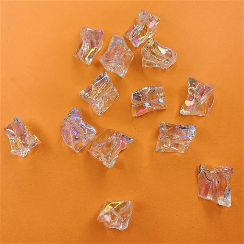 Summer style 60pcs/lot AB color print geometry irregular Ice cube shape resin Straight hole beads diy jewelry earring accessory
