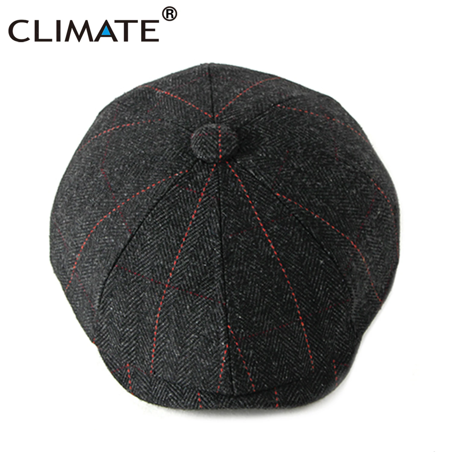 CLIMATE Vintage Men Winter Flat Cap Beret Warm Men Hat Thicken Retro Woolen Plaid Grid Warm Tweed Newsboy Style Cap Hat