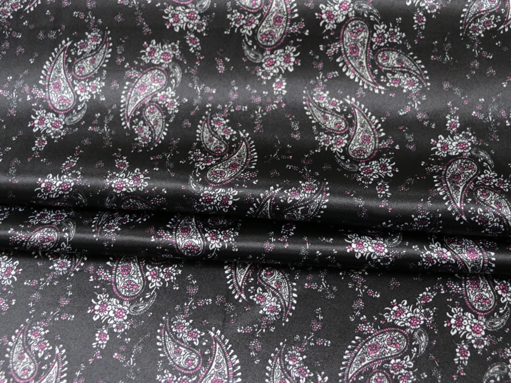1 Meter x 1,48 Meter Retro-Paisley-Muster, weicher, seidiger Satinstoff, bedrucktes Charmeuse-Material für Futterschal – Detail 15