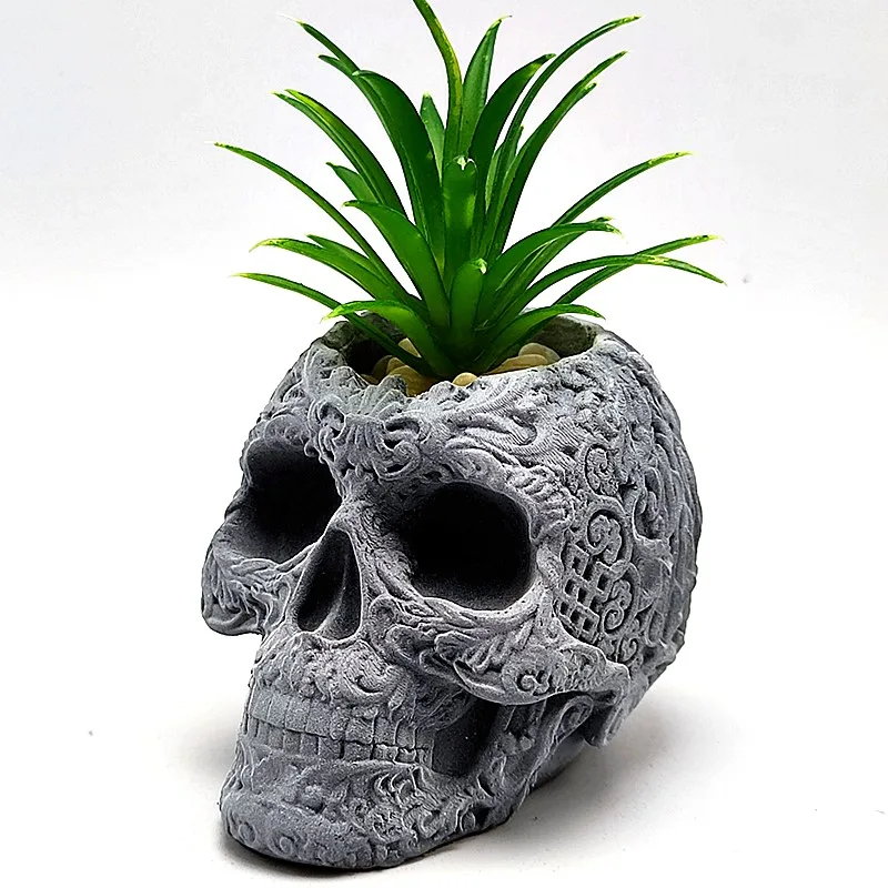 Premium Exquisite Skull Vase Silicone Mold - Versatile DIY Concrete Resin Plaster Flower Pot Interior Decor Tool