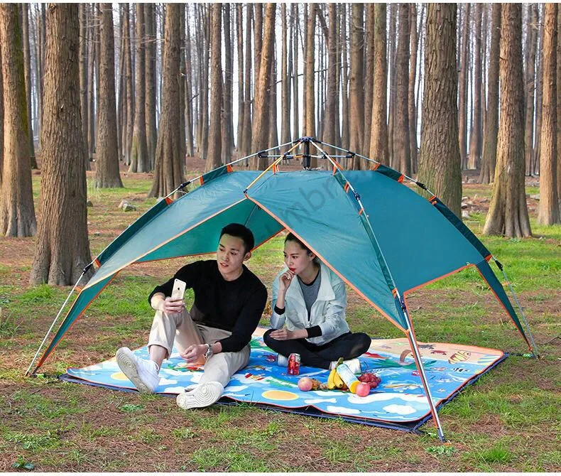 3-4 persons  rainproof camping auto open hydraulic spring double layer anti-uv windproof  sun shelter outdoor anti-thunder tent