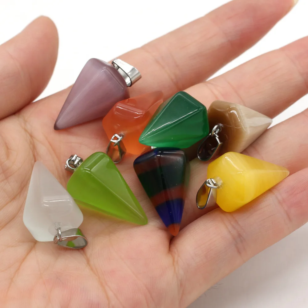 Natural Cat's Eye Pendant Multiple Color Polygonal Cone Shape Pendants For Making DIY Jewelry Necklace Size 15X25mm