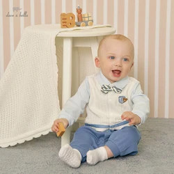 DBH18042 dave bella autumn new born baby boys fashion bow cartoon jumpsuits infant toddler clothes children romper 1 piece