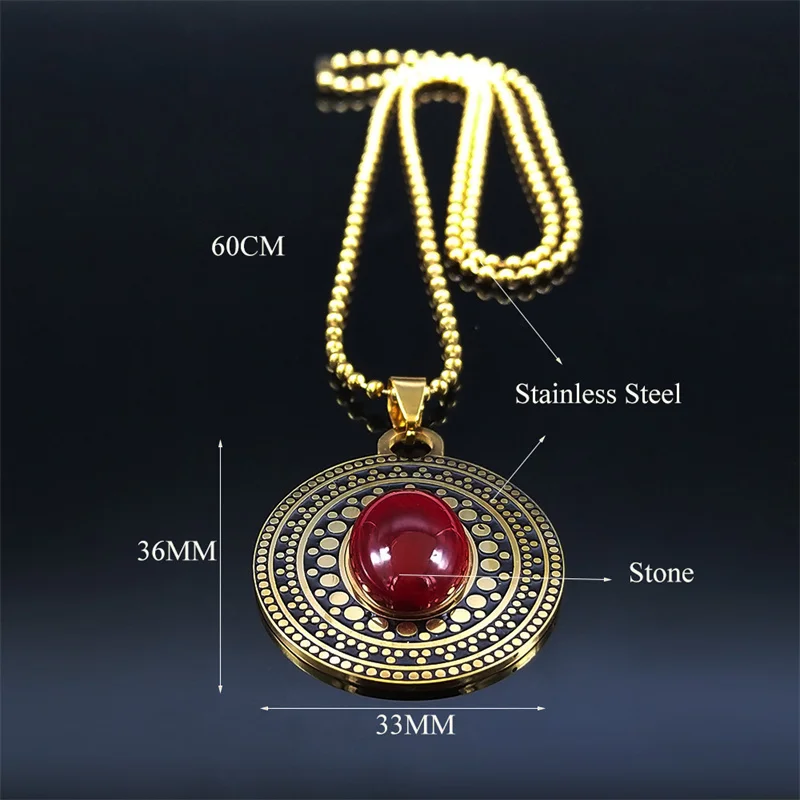 Bohemia Red Natural Stone Stainless Steel Oval Necklace Chain Women Gold Color Flower Necklace Jewelry cadenas mujer N3606S04