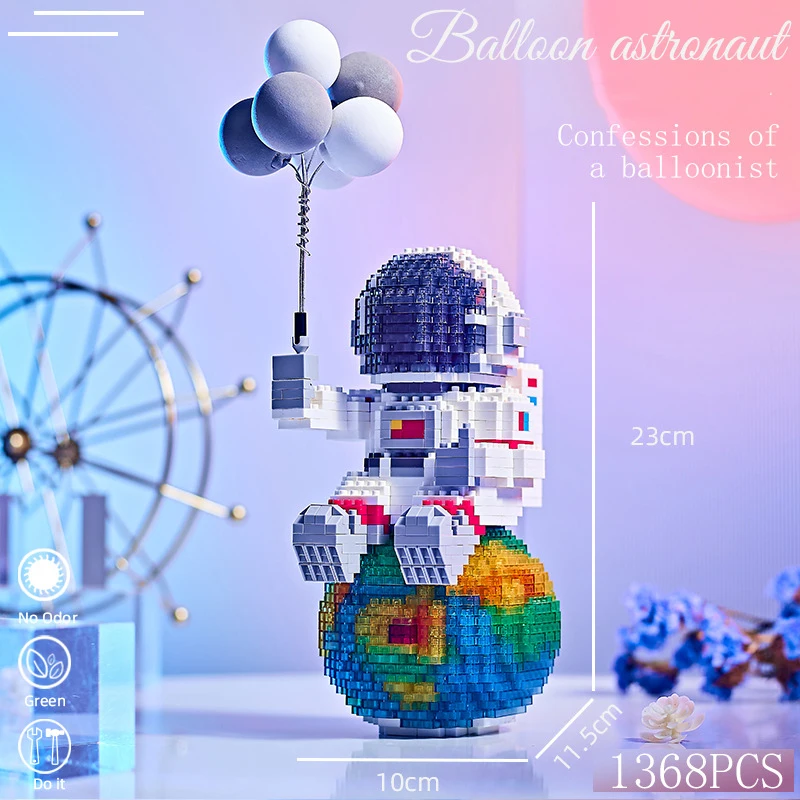 

1368pcs+ Balloon Astronaut Micro Building Block Earth Spaceman Diamond Mini Brick Model Toys For Kids Christmas Gift With Light