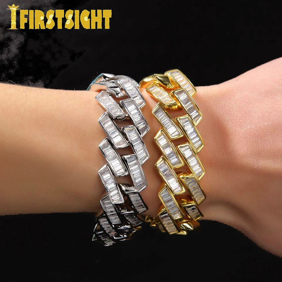 New Iced Out Bling CZ Men Women Bracelet Silver Color 19mm