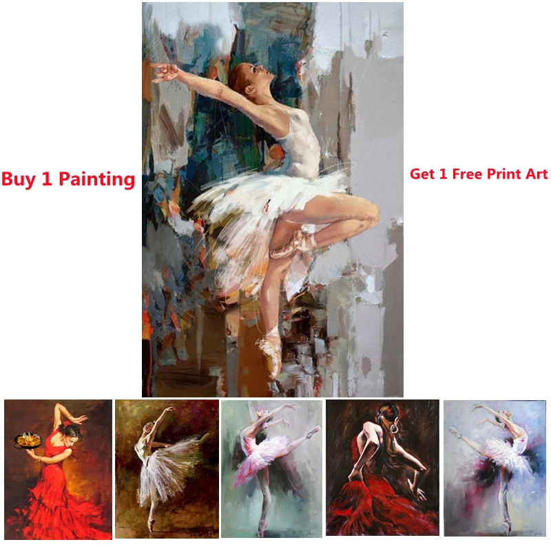 

Modern Abstract Spanish Dancer Oil Paintings on Canvas Handmade Ballerina Girl Wall Art for Bedroom, Dancing Room Home Decor