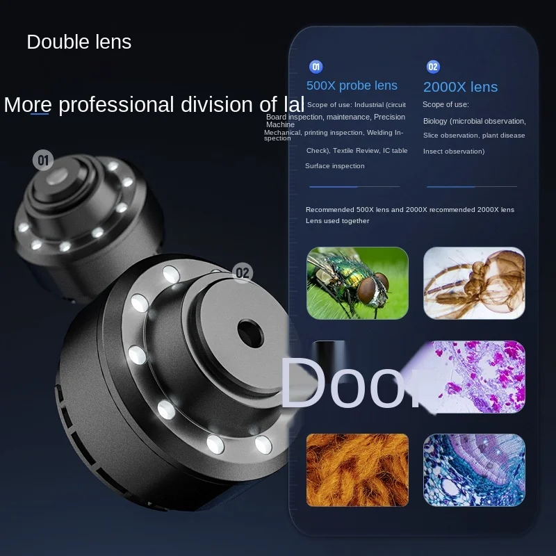 HD 2000 double lens high power biological electron microscope WiFi wireless digital magnifying glass for mite detection