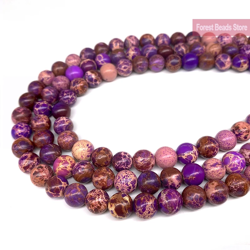 Natural Purple Sea Sediment Turquoise Imperial Jasper Gemstone Round Beads Diy Bracelet for Jewelry Making 15\