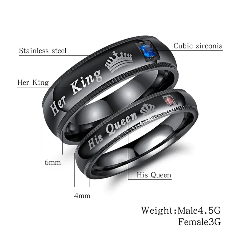 Fashion Couple Rings Her King His Queen Statement Rings Fashion AAA Zircon Crown Ring Romantic Anniversary Wedding Band Ring