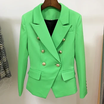 HIGH QUALITY 2025 New Baroque Designer Blazer Women's Lion Buttons Double Breasted Classic Slim Fit Blazer Jacket Apple Green