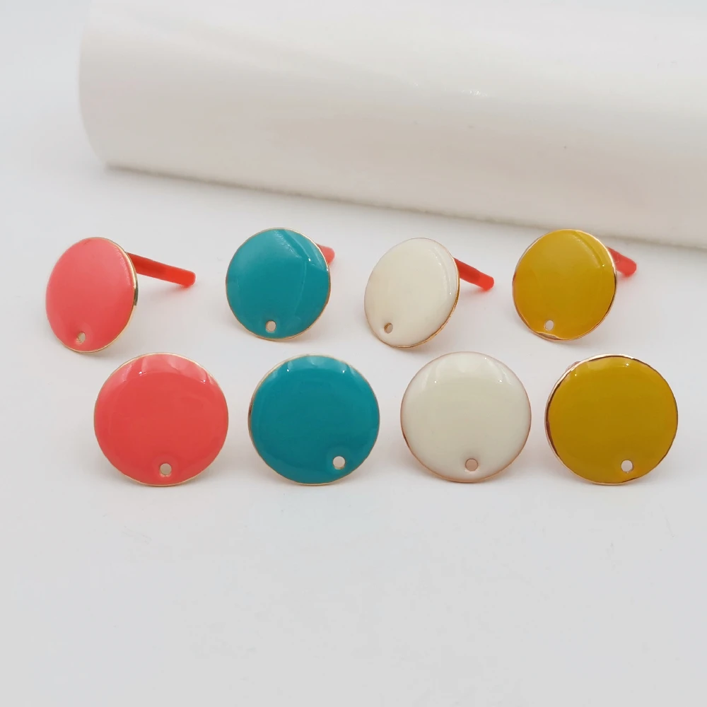 10/30/50 Buah Campuran DIY Anting Enamel Pengaturan Perhiasan Baja Tahan Karat 16MM Bulat Stud Telinga dengan Cincin Anting Melingkar Dasar Membuat