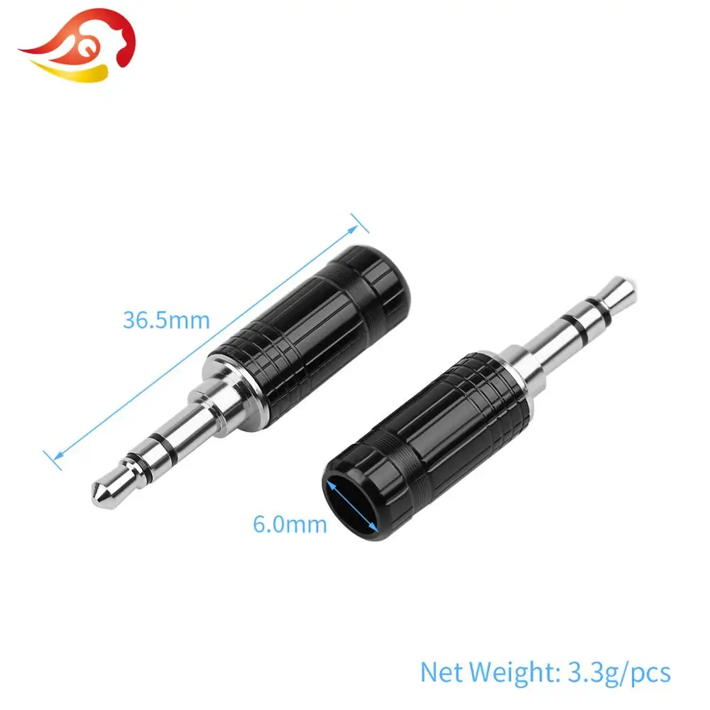 QYFANG 3.5mm Earphone Plug 3 Pole Stereo Audio Jack Gold/Rhodium Plated 6.0mm Wire Hole Adapter Headset Soldering Line Connector