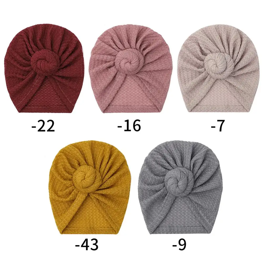 Chapeau tricoté en forme de gaufre pour bébé de 3 mois à 5 ans, turban, bonnet, de couleur unie, pour nouveau-né, fille et garçon