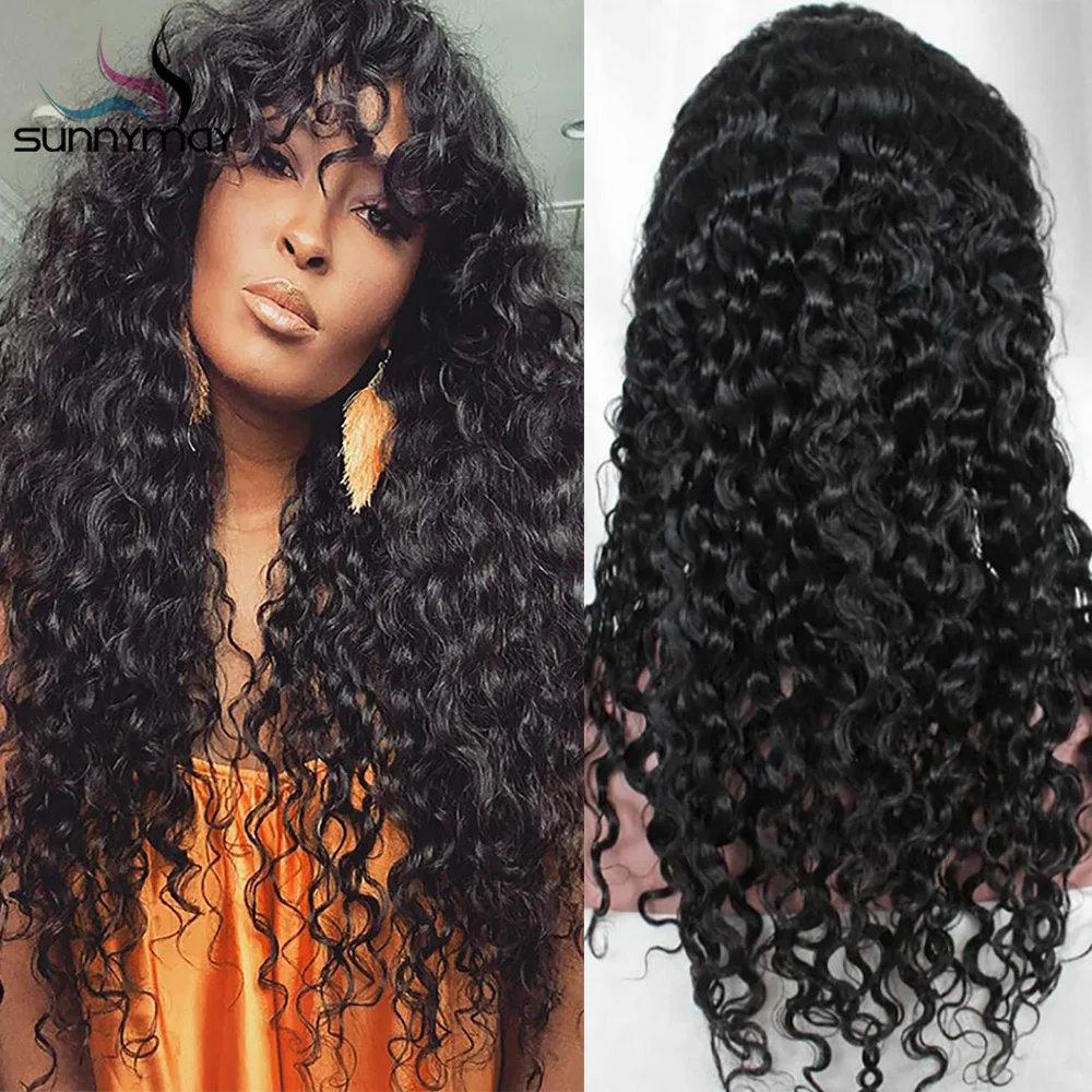 

Deep Wave Lace Front 150% Human Hair Wigs Pre Plucked Remy Hair With Bangs