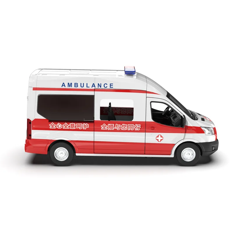 High-quality alloy pull back ambulance model,1:32 simulation sound and light rescue car toy,wholesale free shipping