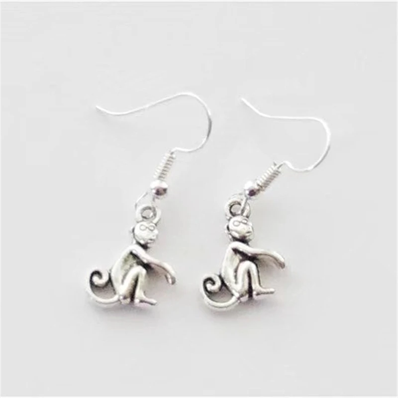 Antique Silver Color Tiny Monkey Earrings Jewelry, Novelty Earrings, Animal Earrings, Zodiac Gifts