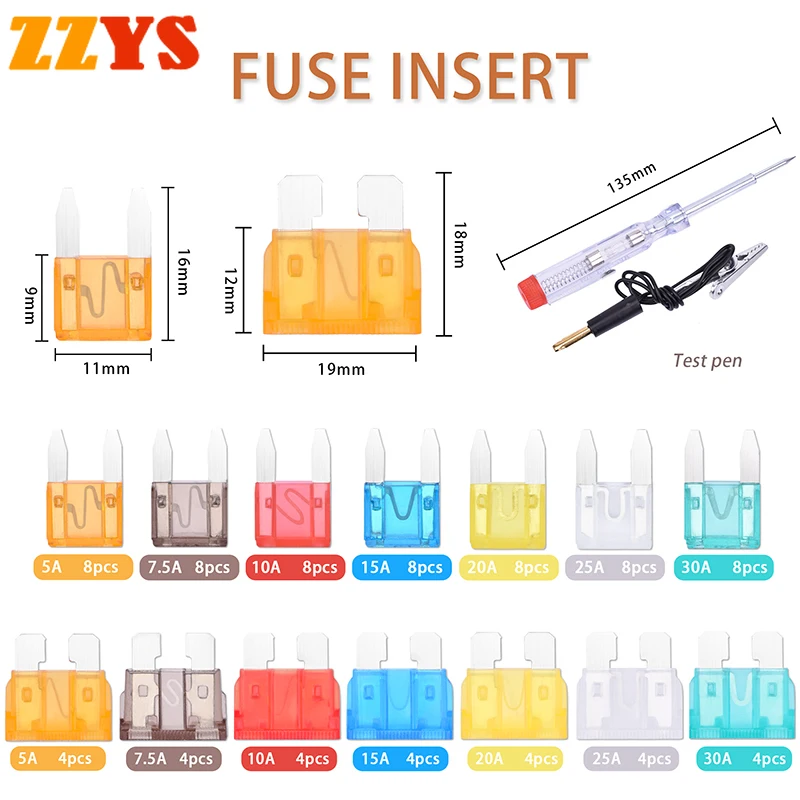 

84pc 5A 7.5A 10A 15A 20A 25A 30A Automotive Truck Auto Car Blade Type Fuse Aluminum Fuses Assortment Set with Box Clip Test Pen