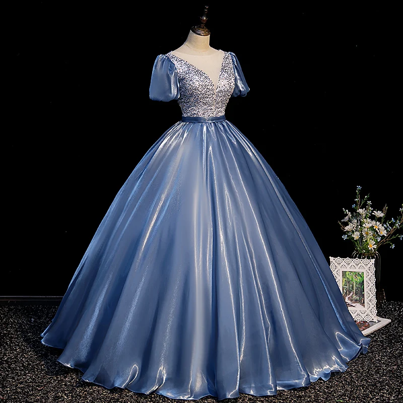 100%real cindy blue royal court cosplay princess ball gown medieval dress Renaissance gown queen Victorian Belle Ball gown