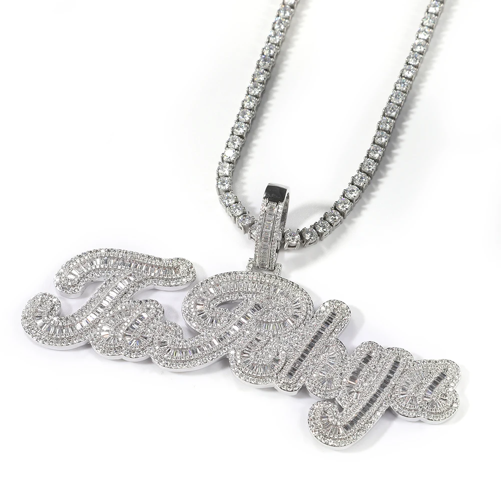 Imagem -04 - Rei Bling-pingente Carta Baguettecz Personalizado Gelado Bling cz Miami Cadeia Cubana Colar Charme Jóias Hip Hop 15 mm o