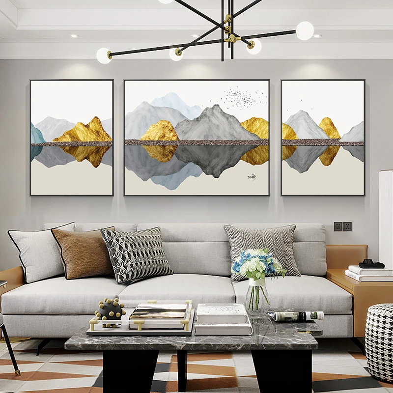 EECAMAIL Modern Nordic Light Luxury Living Room Bedroom Home Triptych Simple Landscape Scenery Full Diamond Drawing Point Drill