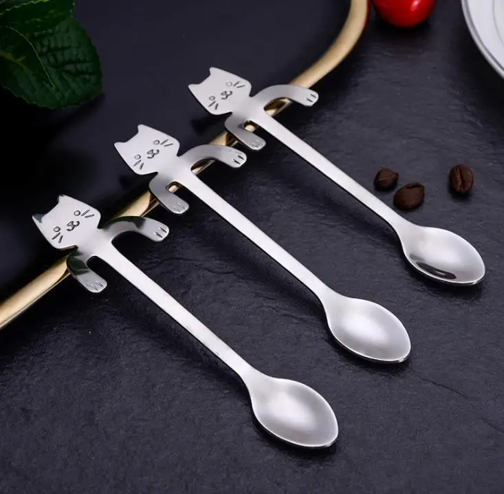 1000Pcs Stainless Steel Coffee & Tea Spoon Mini Cat Long Handle Creative Spoon Drinking Tools Kitchen Gadget Tableware  SN1776