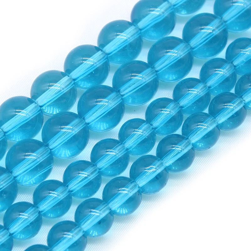 Natural Light Blue Glass Stone Charm Round Loose Spacer Beads for Jewelry Making Needlework DIY Bracelet Necklace 4/6/8/10/12 MM