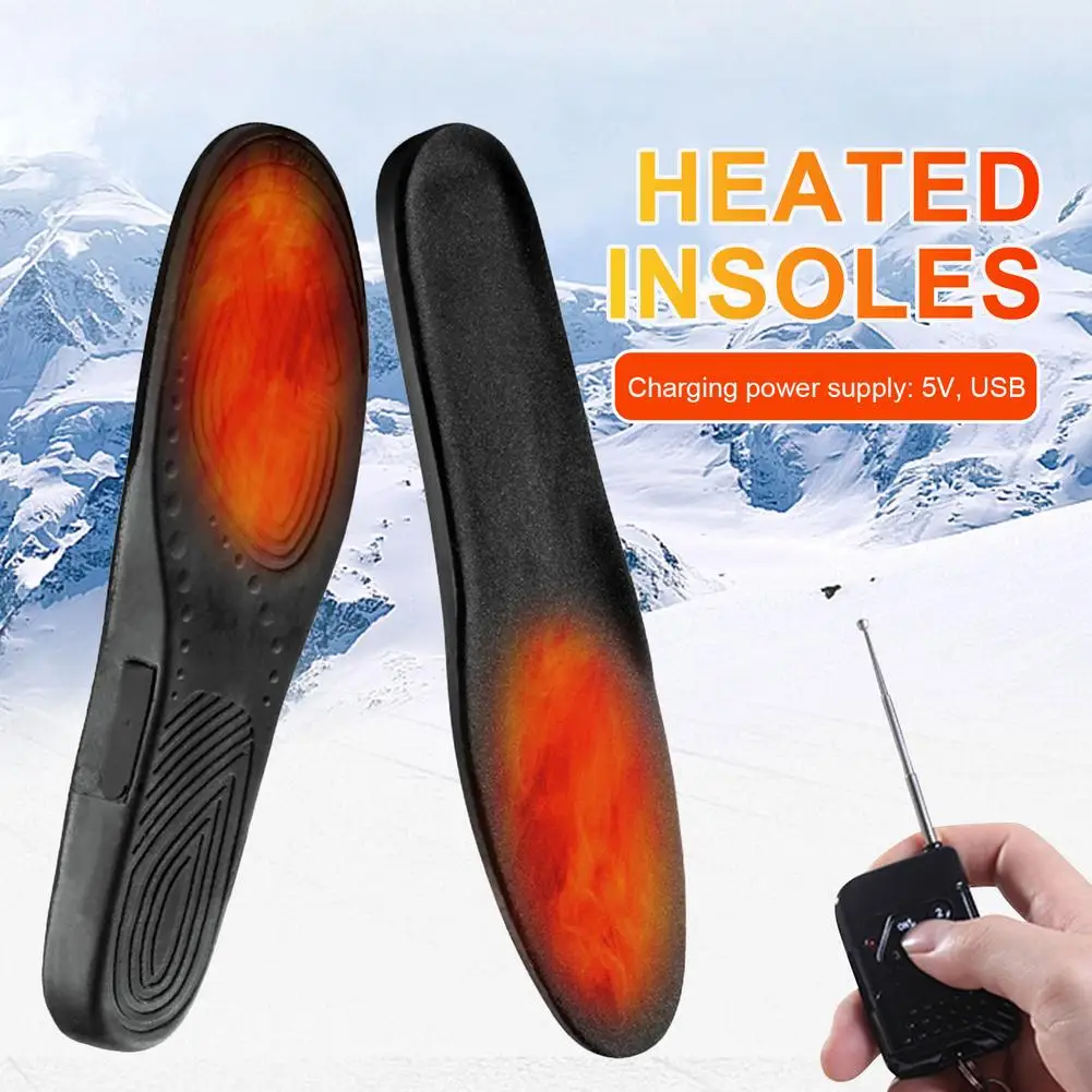 Winter USB Electric Heating Insole 3.7V Rechargeable Heated Insoles Wireless Remote Control Camp 3 Speed Adjustable Foot Warmer