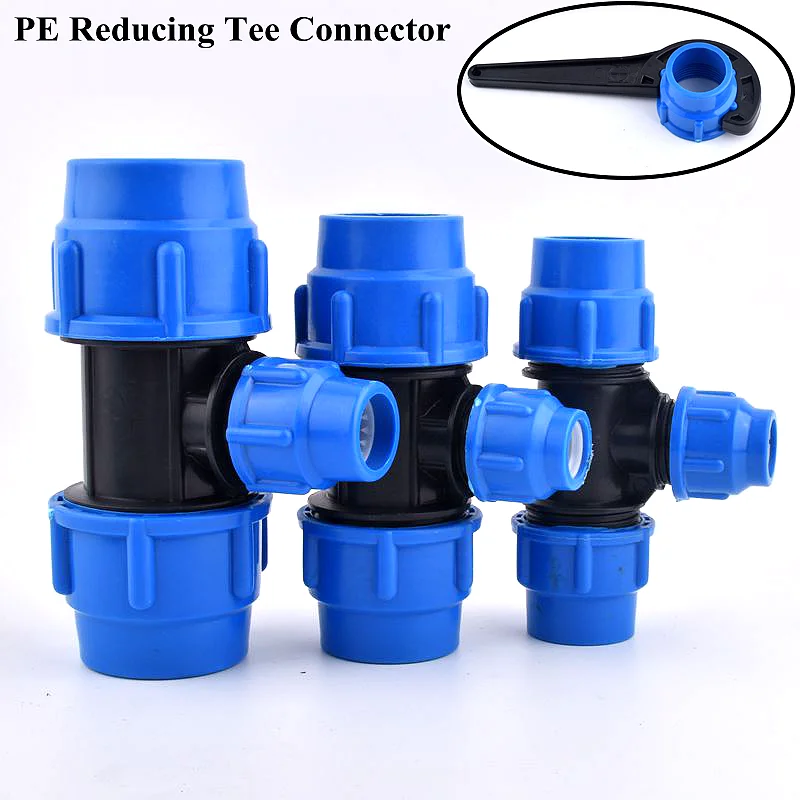 20-63mm PE Reducing Tee Quick Connector 3-Way Joint Garden Watering Irrigation System Water Pipe Joint Fittings Water Splitter