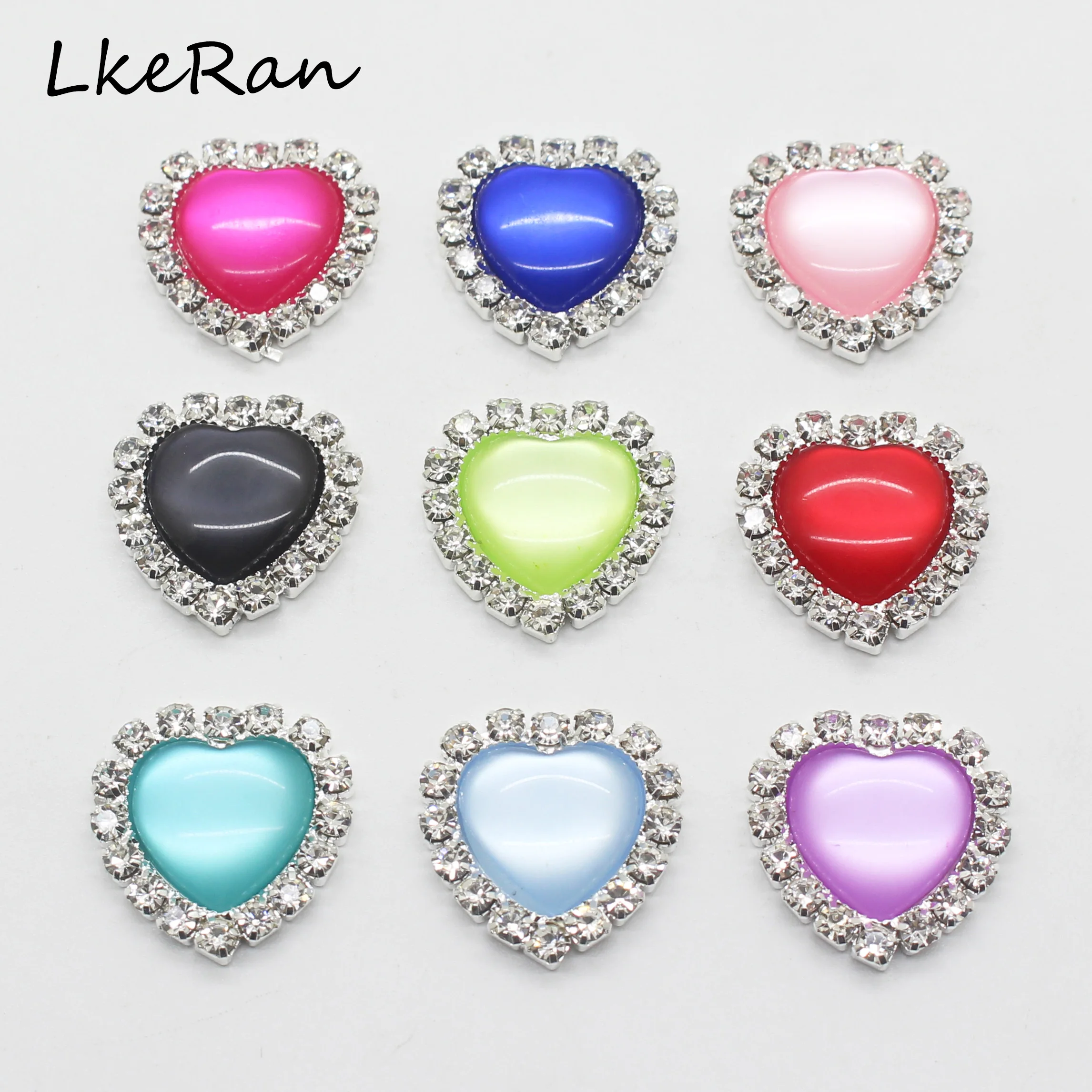 10Pcs 18mm Heart Resin Pebbles Rhinestone Buttons Flat Back Embellishments For Craft DIY Making Jewelry Decoration Accessories