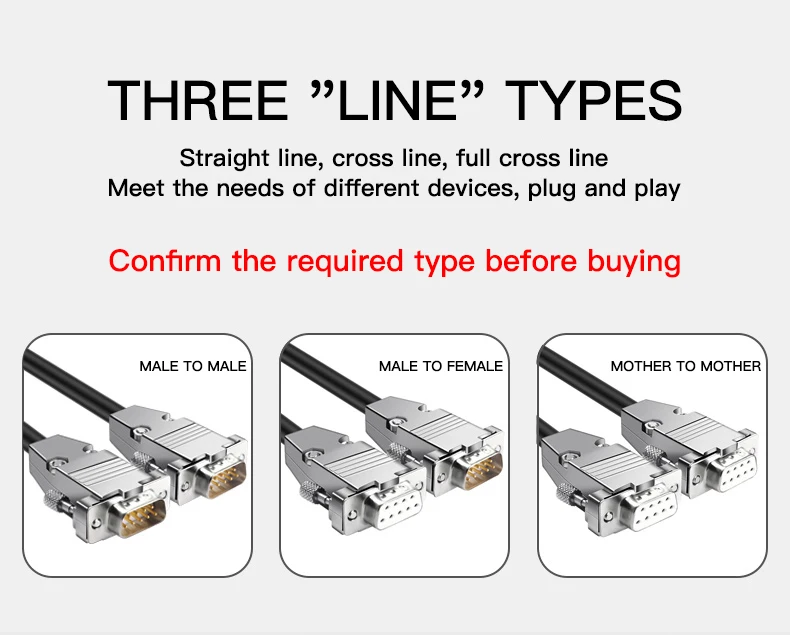 Перекрестный кабель DB9 с металлическим корпусом, линия из чистой меди, RS232 9-контактный последовательный разъем, провод COM Core, мужской/женский 23 перекрестный провод