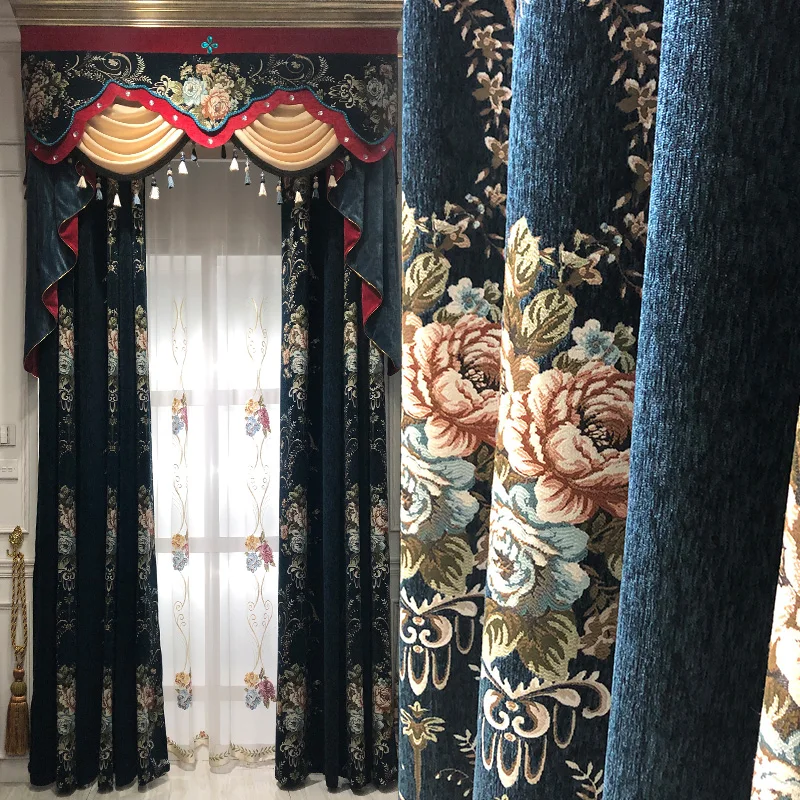 

European Embroidery shading Curtains for Living Dining Room Bedroom Royal luxury villa atmosphere high grade thickened chenille