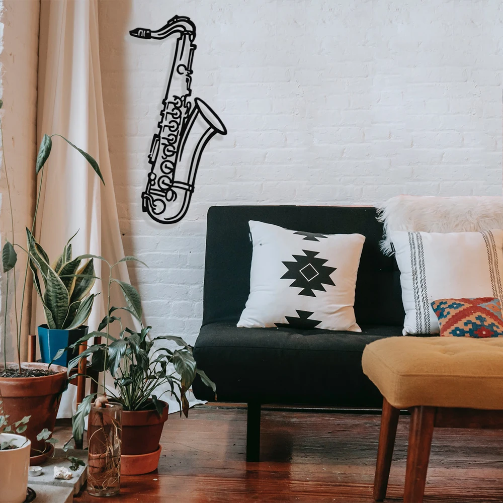 MIGNATIS Jazz Music Saxophone with Contoured Design Metal Wall Decor - Kitchen Wall Decor, Office, wall Decorations for Living Room