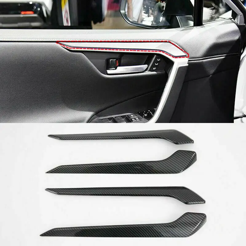 

For Toyota Rav4 2019 2020 Carbon Fiber Look 4 Door Handle Bowl Stripe Cover Trim Car modification Auto parts