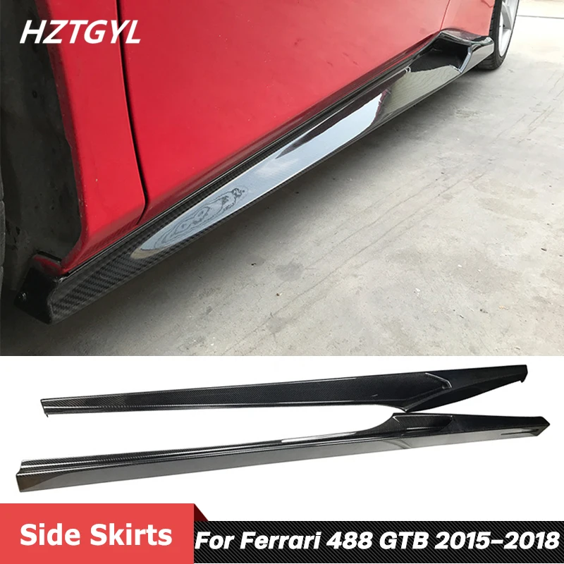 N Style Carbon Fiber Material Side Skirts Extensions Lip For Ferrari 488 GTB Car Tuning 2015-2018