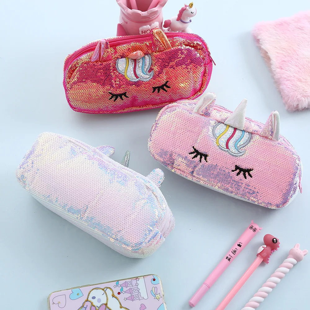 Cute Unicorn Pencil Case Sequin School Pencil Bag Stationery Pencilcase Kawaii Pencilbag For Girls Kids Gifts School Supplies