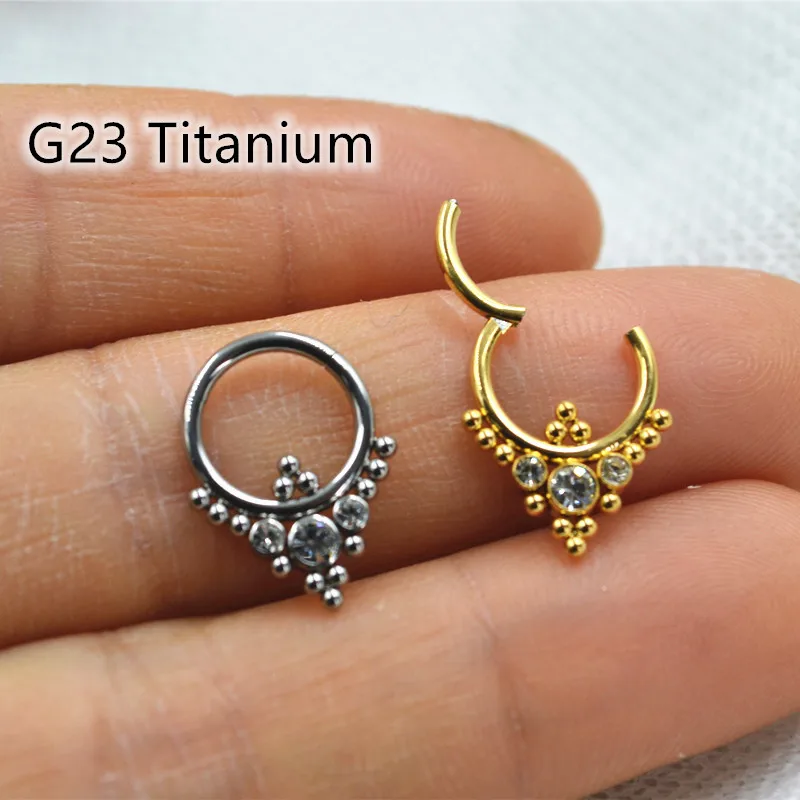 10pcs/Lot G23 Titanium CZ Balls New Nose Seamless Hinged Segment Ring Clicker Ear Cartilage Nose Hoop Septum Shine 16Gx8/10mm