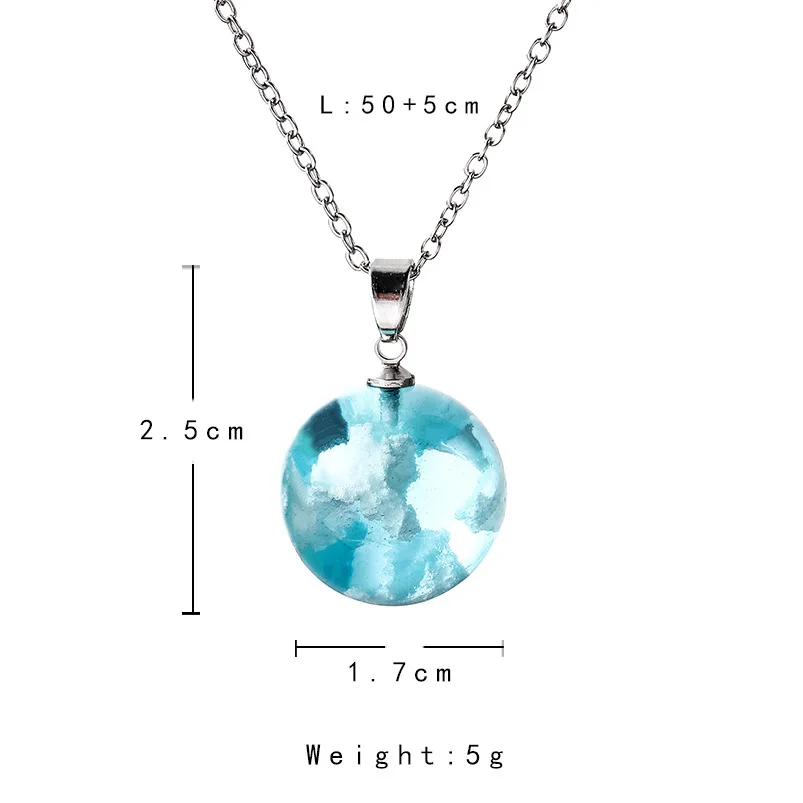 Chic Transparent Resin Rould Ball Moon Pendant Necklace Women Blue Sky White Cloud Chain Necklace Fashion Jewelry Gifts For Girl