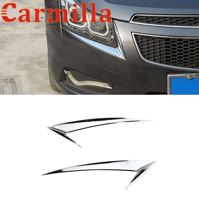 Carmilla ABS Chrome Headlight Trim Sticker Lamp Eyebrow Headlight Decoration Strip for Chevrolet Cruze Sedan 2009 - 2014