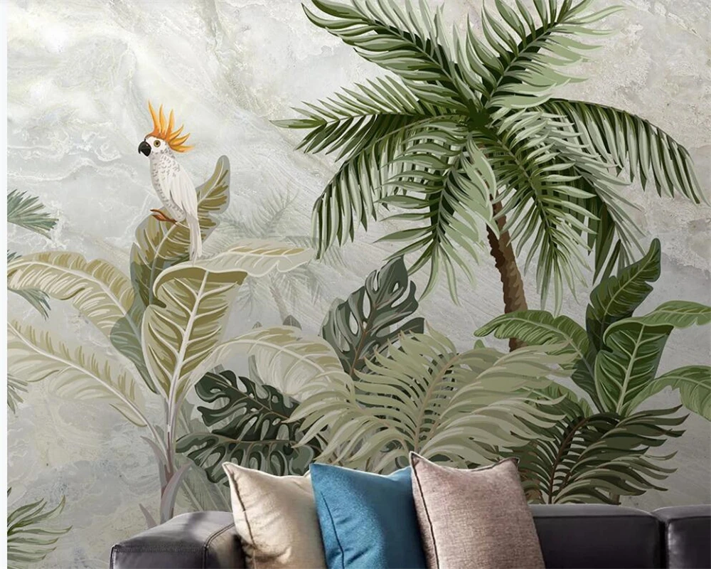Custom wallpaper mural Nordic tropical plant forest light luxury relief lines TV background wall decoration mural wallpaper