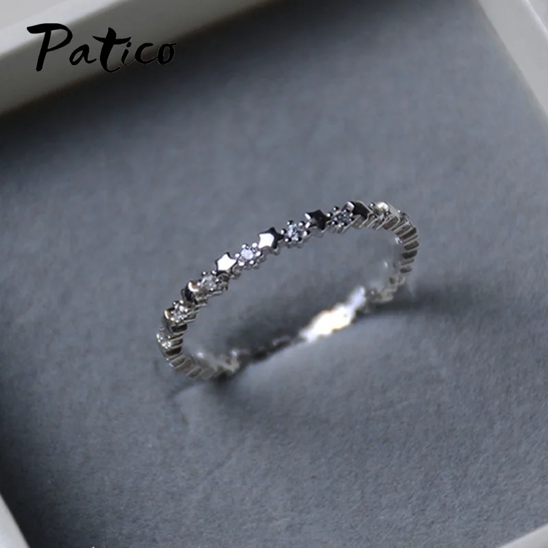 Genuine Star Real 925 Sterling Silver Needle Jewelry Trail Stackable Wedding Finger Stars Ring New Fashion Style For Women Rings