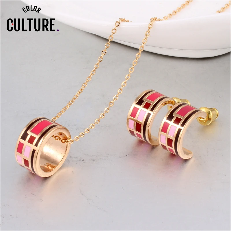 TOP Quality  Gold-color Jewelry Sets for Women Geometric Design Shape Pendant/Earrings Birthday Present