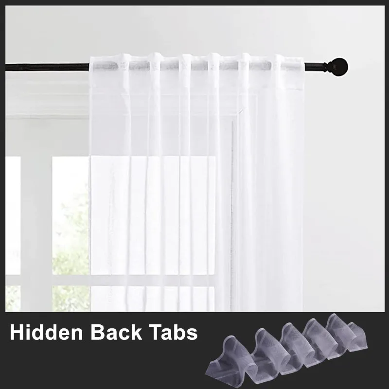 Hidden Back Tabs Curtains Super Soft Snow Pure White Window Tulle Wave Curtains for Living Room Big Chiffon Sheer Voile Bedroom