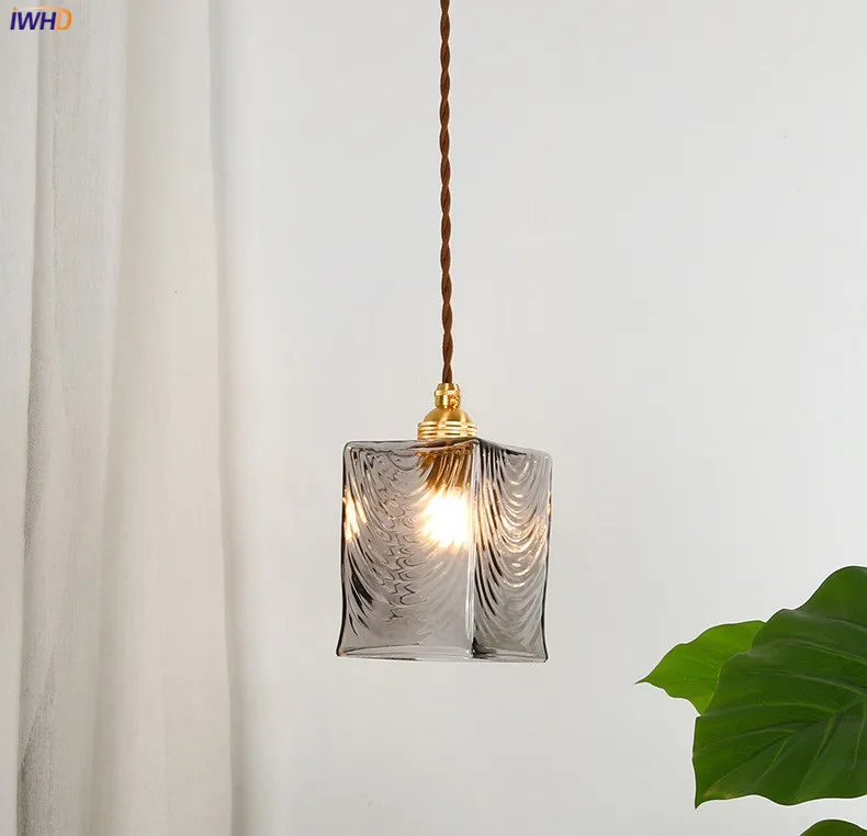 IWHD Gaya Jepang Kaca Liontin Lampu Perlengkapan Kamar Tidur Ruang Tamu Ruang Tembaga Loft Dekorasi Industri Vintage Lampu Lampu Gantung