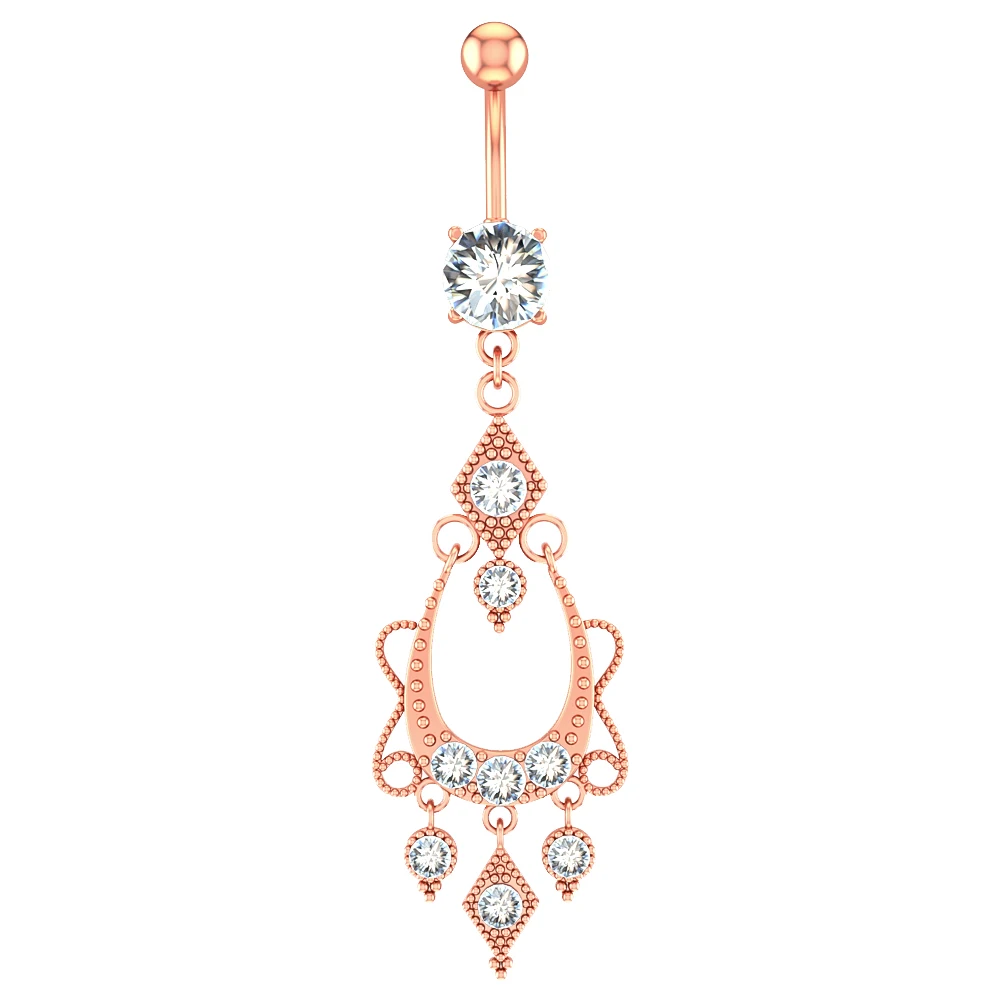Flower Butterfly Dangled Belly Button Rings, Stainless Steel