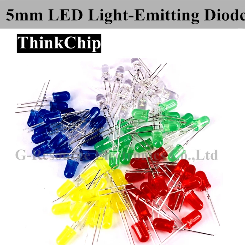 (100 PCS) 5mm LED Diode 5 mm Assorted Kit Clear Warm White Green Red Blue Yellow DIP DIY Light Emitting Diode Set