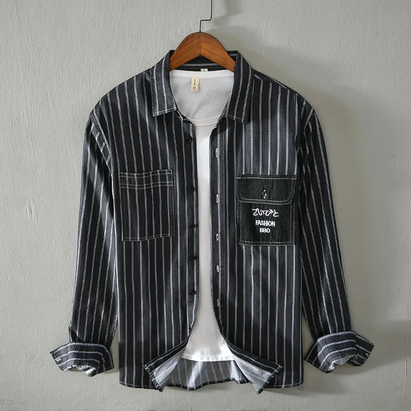 Suehaiwe's style Italy brand long sleebe stripe men shirt 100% cotton black shirts for men fashion autumn shirt mens camiseta
