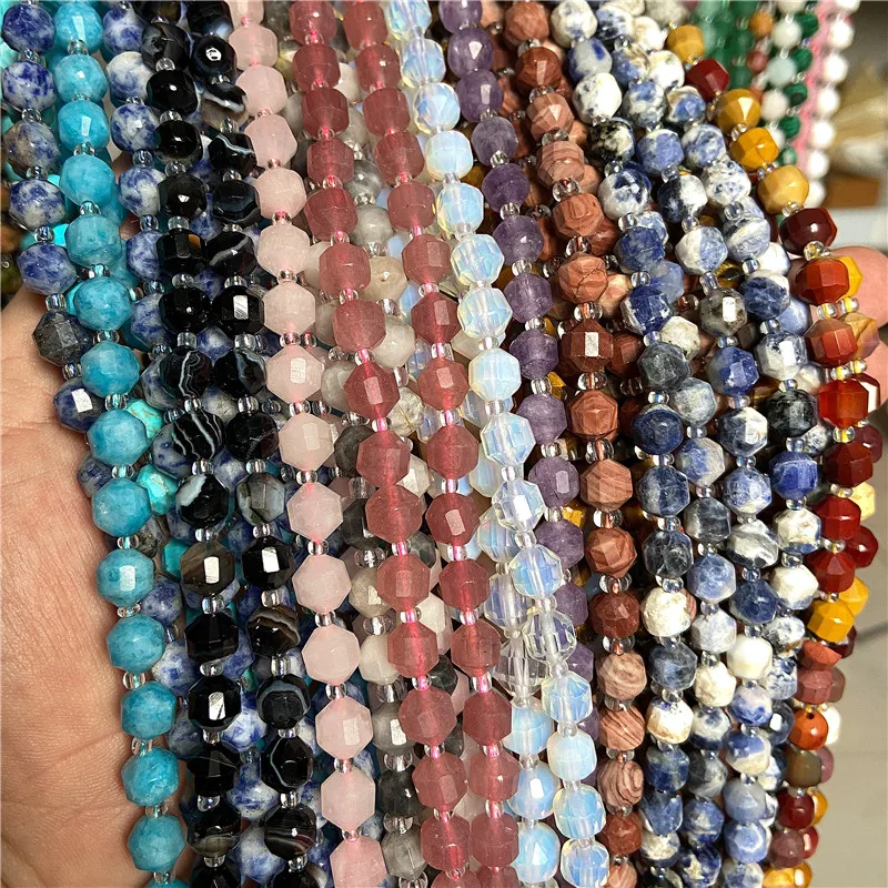 7.5'' 8MM 10MM Natural Faceted Gem Stone Quartz Beads Loose Energy Column Spacer Beads for Jewelry Making Bracelets Accessories